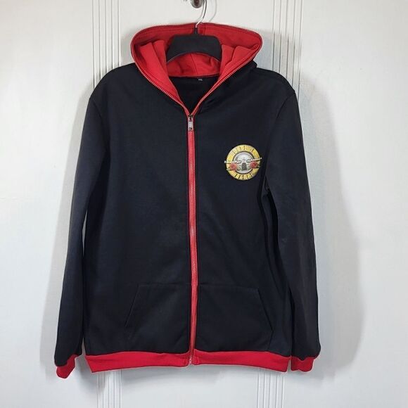 Plus Size Guns N Roses Black & Red Women's Zip Up Jacket  With Hood - Picture 2 of 9